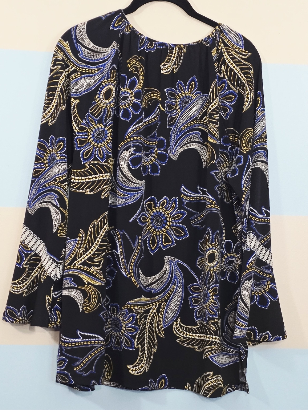 Susan Graver Black Tunic with Blue & Gold Floral Print - Picture 6 of 8